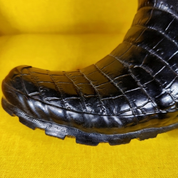 JIMMY CHOO & HUNTER Special Edition Rain Croc Black Animal Print Lined Boot Sz 4 - Picture 4 of 16